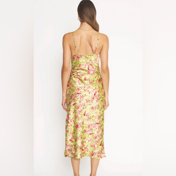 4SI3NNA Jessika Green Floral Printed Satin Effect Midi Dress - Picture 9 of 9